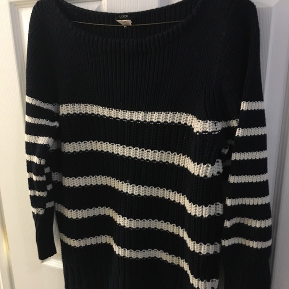 J. Crew Navy Striped Chunky Knit Wide Neck Top - Picture 5 of 5